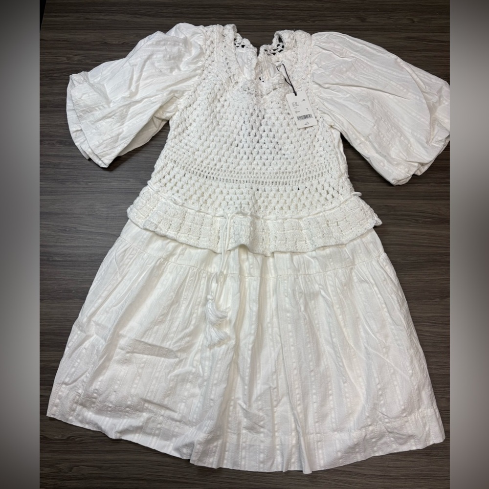 A Loves A Crochet Mixed Media Babydoll Mini Dress Ivory NWT Size Medium - Picture 1 of 8